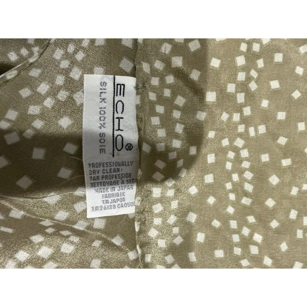 Vintage Echo Scarf Wrap 100% Silk Taupe Ivory Geometric Print Japan Indie Fringe